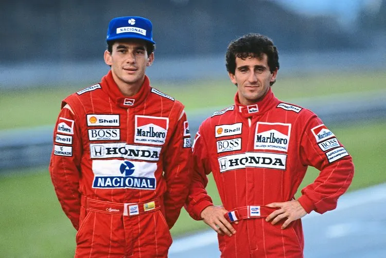 an1516 1989 formula 1 world championship ayrton senna mclaren mp45 honda and team mate and arch rival alain prost mclaren mp45 honda