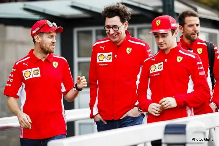 binotto leclerc vettel 2019 happy getty