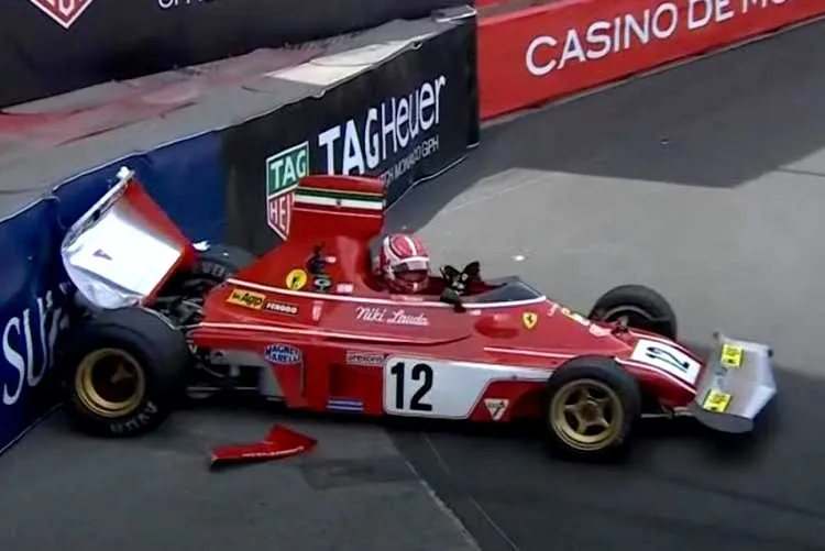 crash leclerc photo video monaco lauda ferrari historic