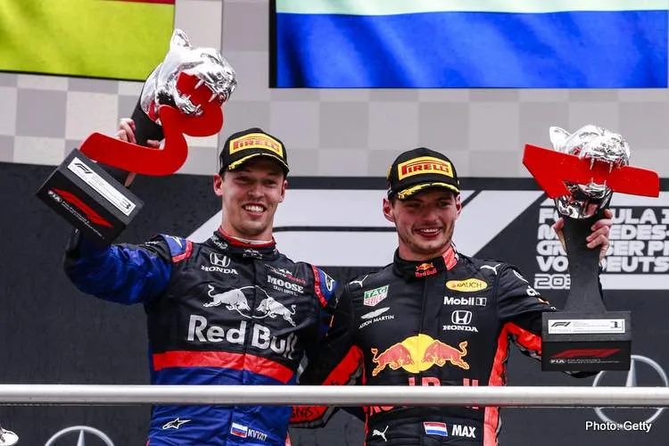 daniil kvyat and max verstappen germany podium getty