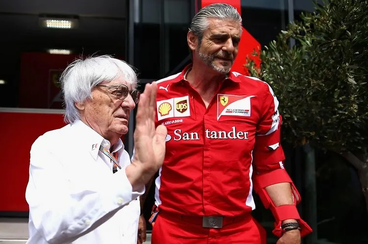 f1 supermo bernie ecclestone and ferrari boss maurizio arrivabene