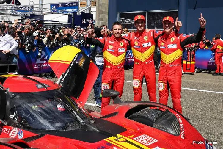 ferrari winners at le mans 24 hours pier guidi calado giovinazzi celebrate