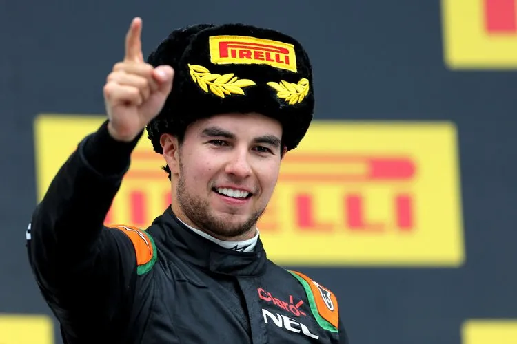 force india sergio perez podium sotchi