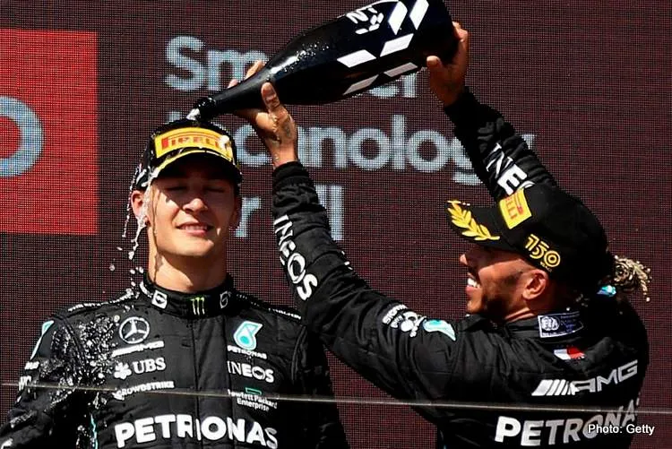 george russell and lewis hamilton mercedes july 2022