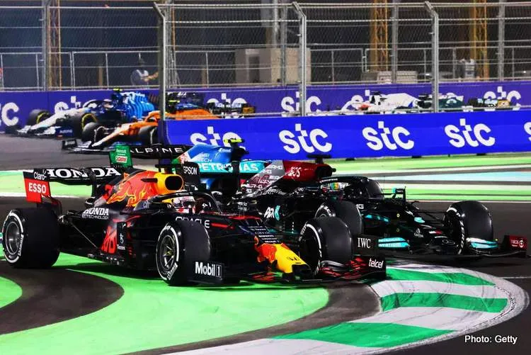hamilton verstappen saudi grand prix collide collision crash penalty accident