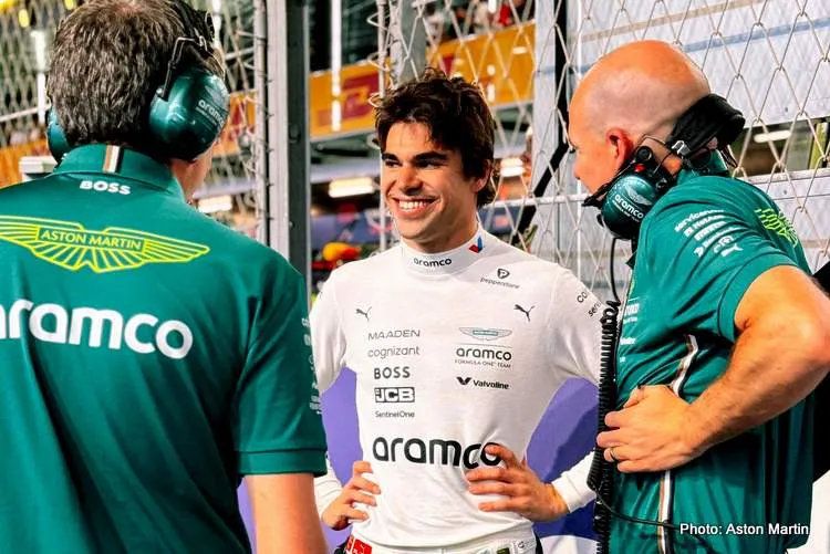lance stroll smiling aston martin