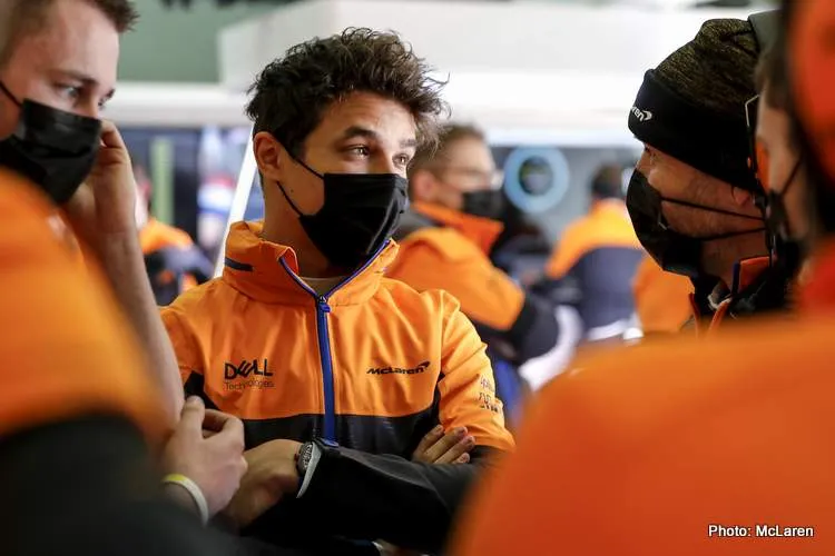 lando norric mclaren pit garage imola