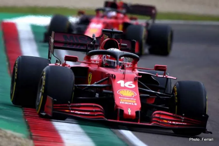 leclerc leads sainz imola 2021 emilia romagna ferrari 001