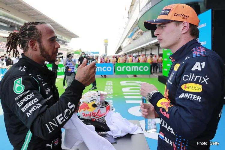 lewis hamilton and max verstappen talk mercedes red bull