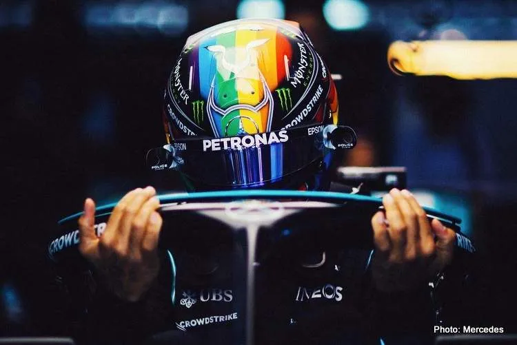 lewis hamilton lgbtq qatar helmet rainbow