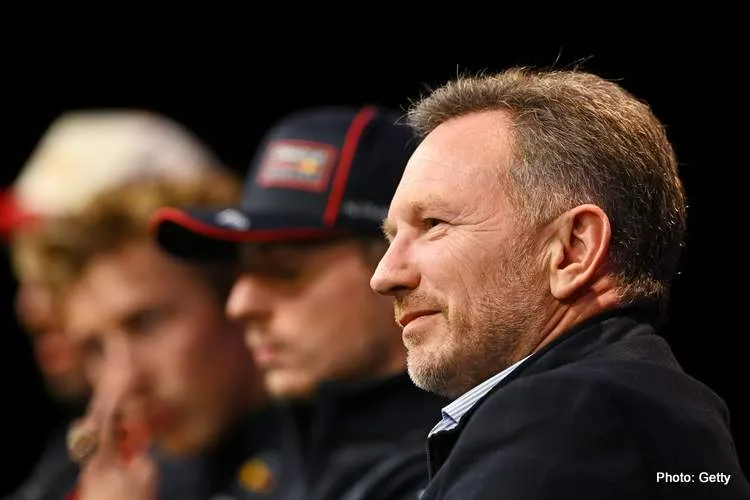 liam lawson l max verstappen c christian horner r