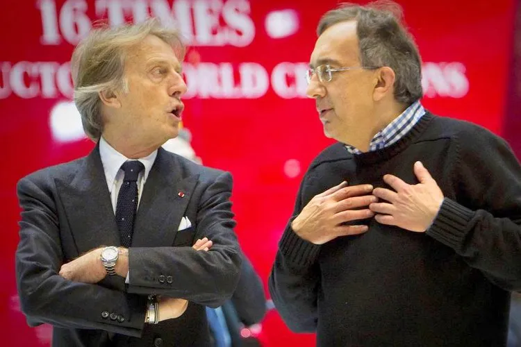 luca cordero di montezemolo a sinistra e sergio marchionne al motor show di ginevra