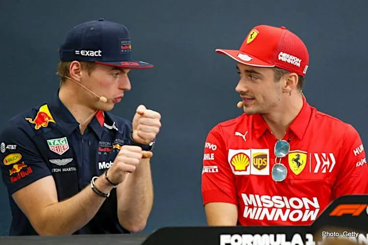 max verstappen and charles leclerc getty