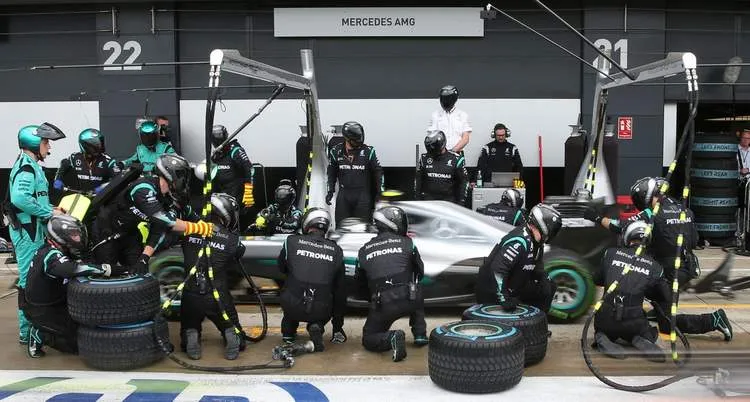 mercedes nico rosberg in the pits during the race