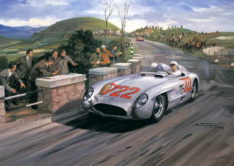 mille miglia 1955 winning mercedes 300 slr of stirling moss by by michael turner side