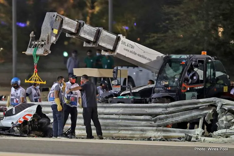 romain grosjean crash bahrain gp gettyimages 1229852415