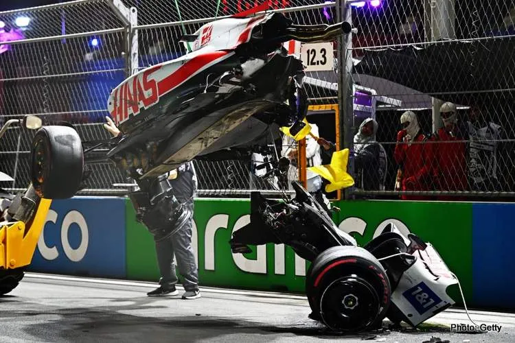schumacher wrecked crash haas saudi quaify broken in two
