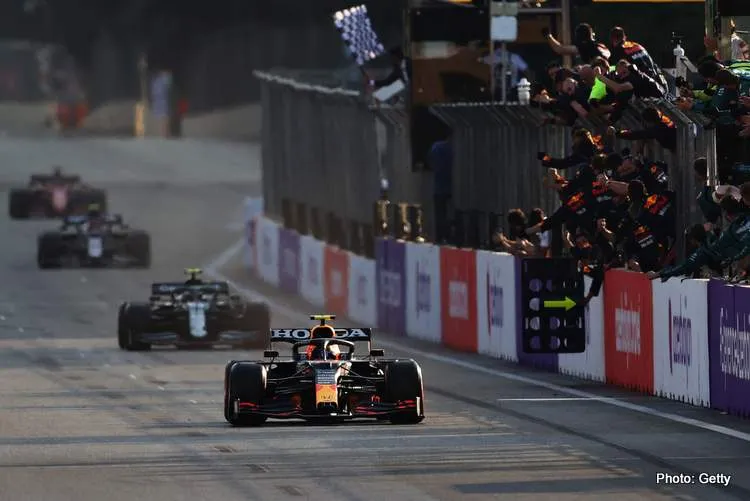 sergio perez 2021 axerbaijan grand prix winner celebrates baku f1