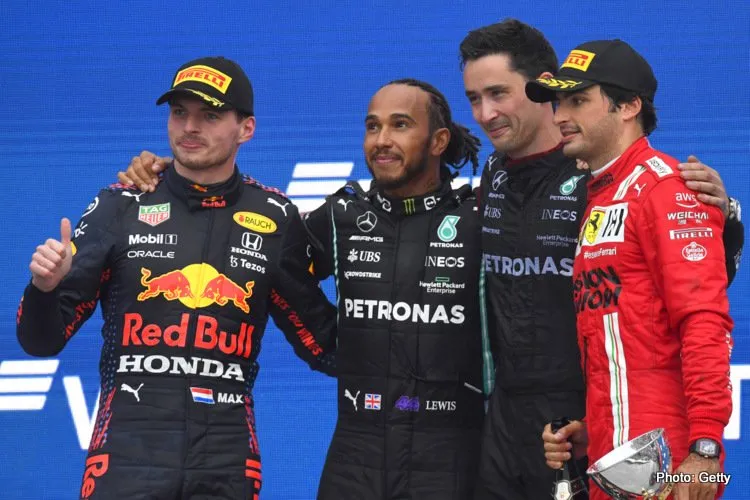 sochi podium hamilton verstappen sainz 2021 russian grand prix top three 2