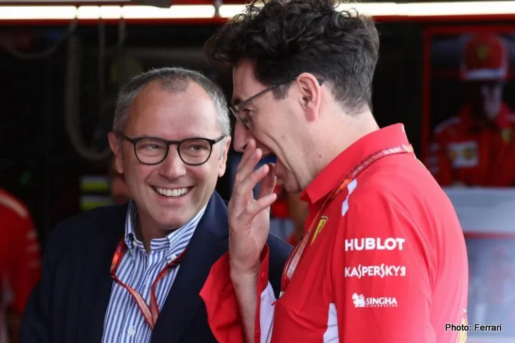 stefano domenicali and mattia binotto ferrari