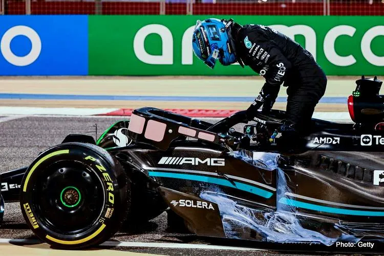 testing bahrain mercedes stop george russell