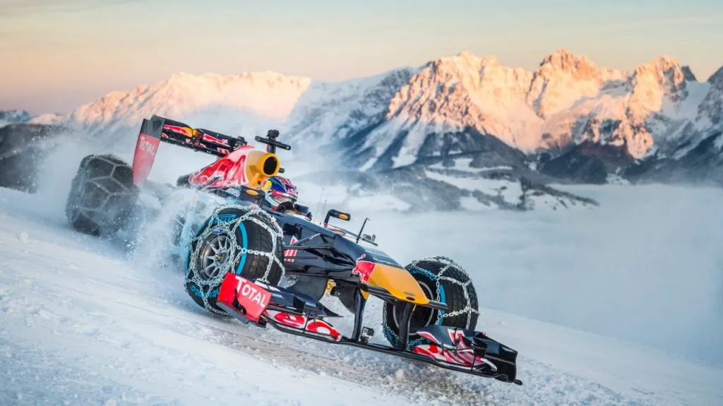 verstappen snow run red bull f1