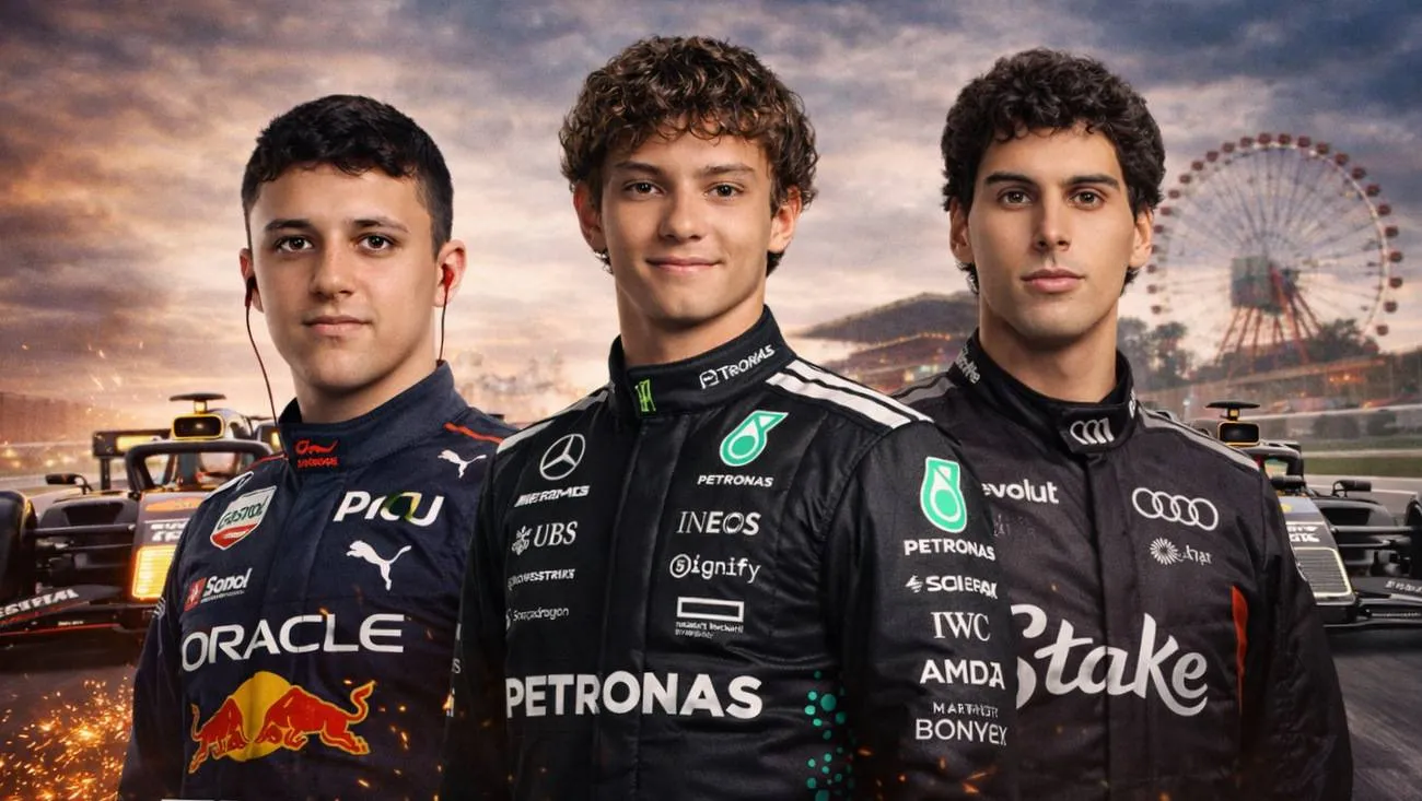 The next generation of F1 talent-Kimi Antonelli, Isack Hadjar and Gabriel Bortoleto.