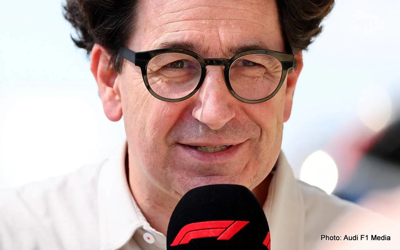 SUZUKA, JAPAN - MARCH 27: Mattia Binotto, COO and CTO of Audi F1 Team is interviewed during practice ahead of the F1 Grand Prix of Japan at Suzuka Circuit on March 27, 2026 in Suzuka, Japan. (Photo by Andy Hone/LAT Images)