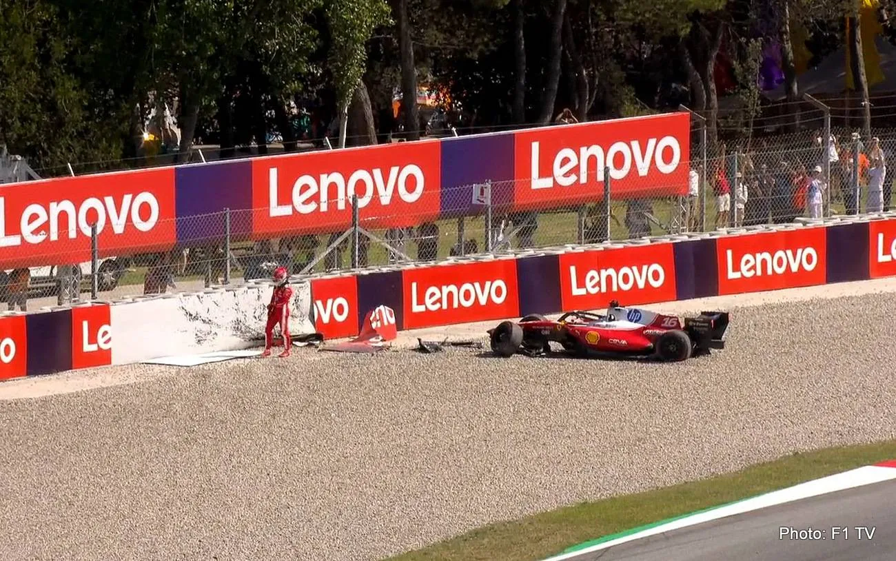 charles leclerc ferrari barcelona f1 qualifying crash photo