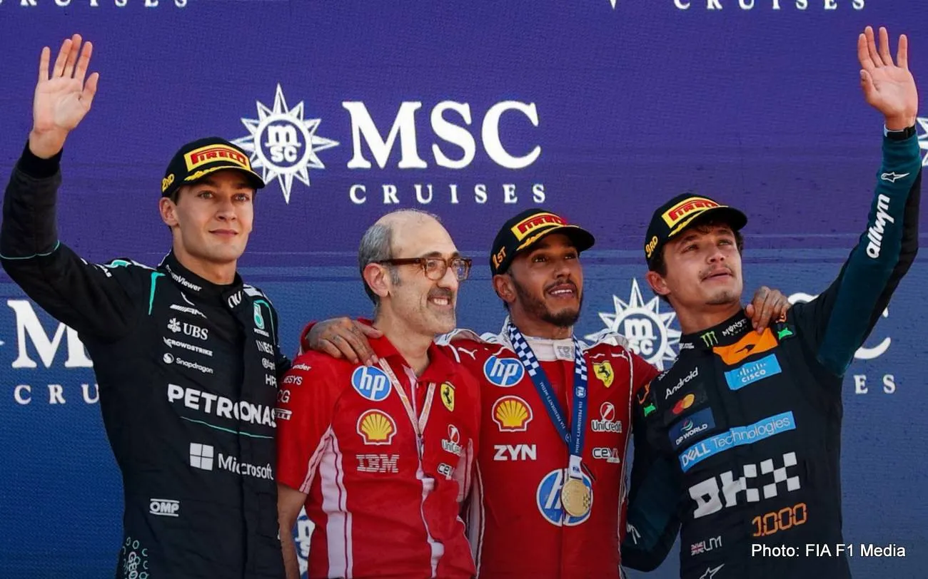 podium barcelonagp hamilton russell norris