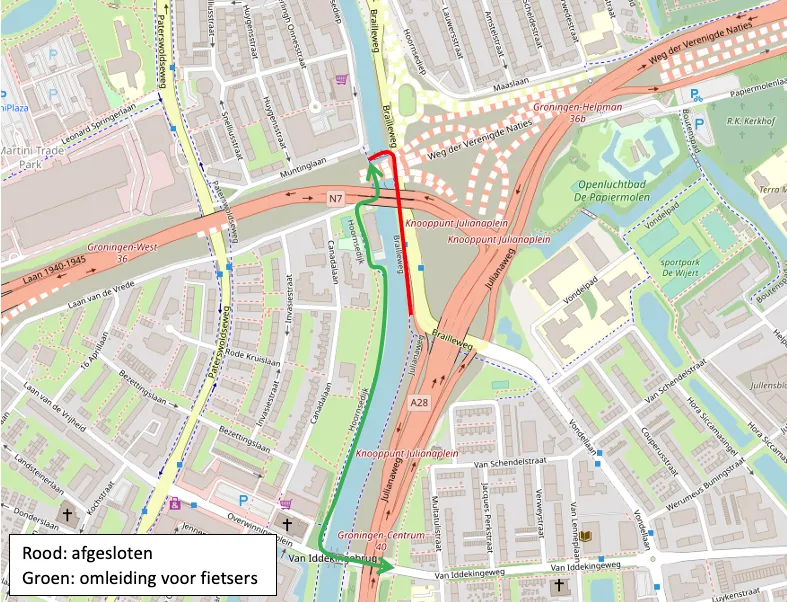 scherm afbeelding 2023 10 12 om 14 47 45 rood is afgesloten groen is omleiding voor fietsers