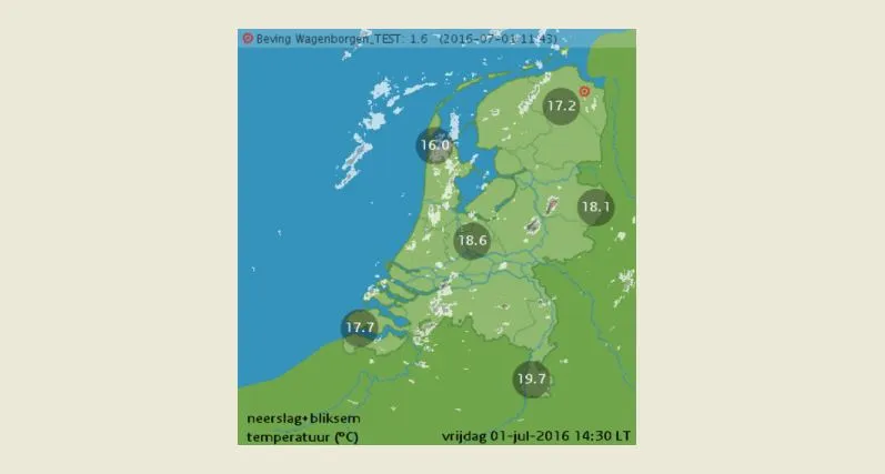 voorbeeld hoe de meting van een aardbeving in nederland met een rode stip op de knmi radarkaart wordt aangegeven knmi