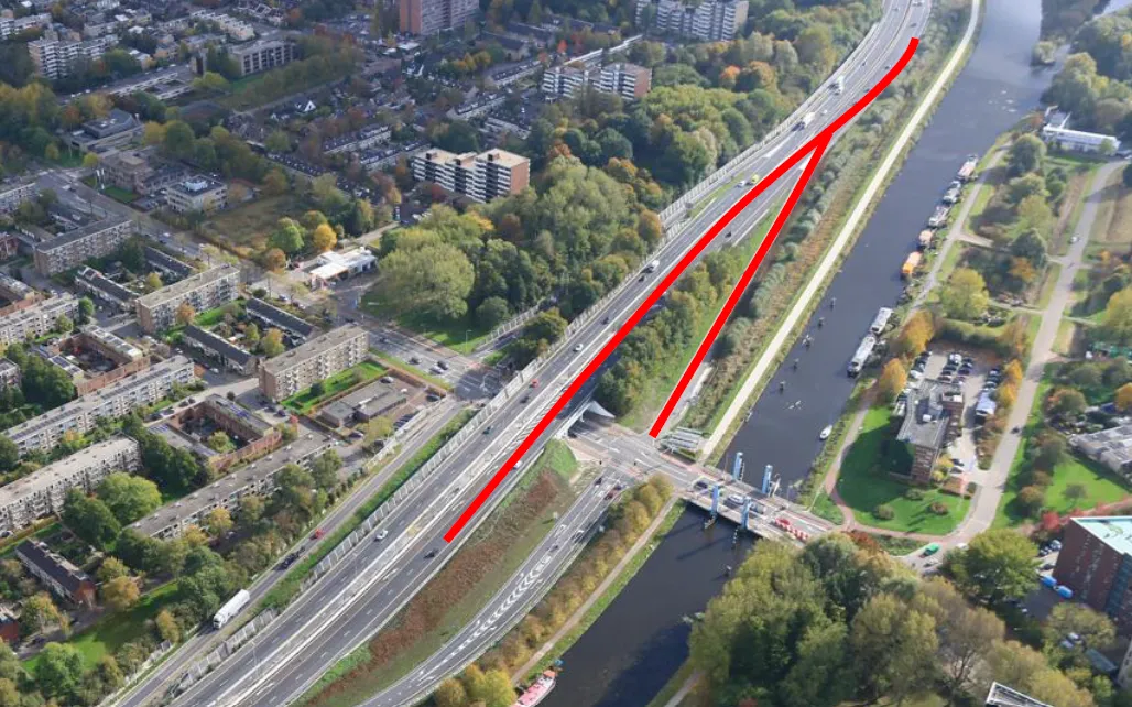 20230119 luchtfoto a28 oprit groningen zuid richting haren via aanpak ring zuid