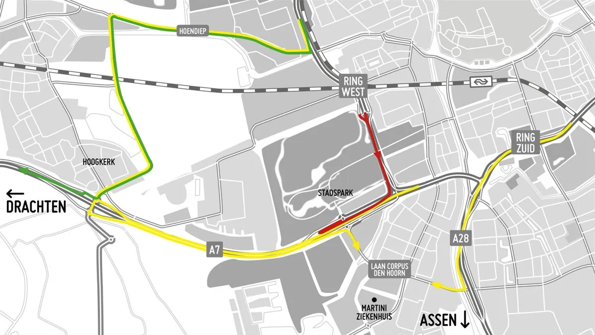 20240119 ring west dicht2 gb afsluiting en omleiding plattegrond via groningen bereikbaar