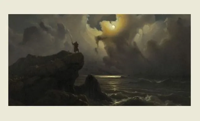 detail uit scene from the era of norwegian sagas 1850 van knud baade 1