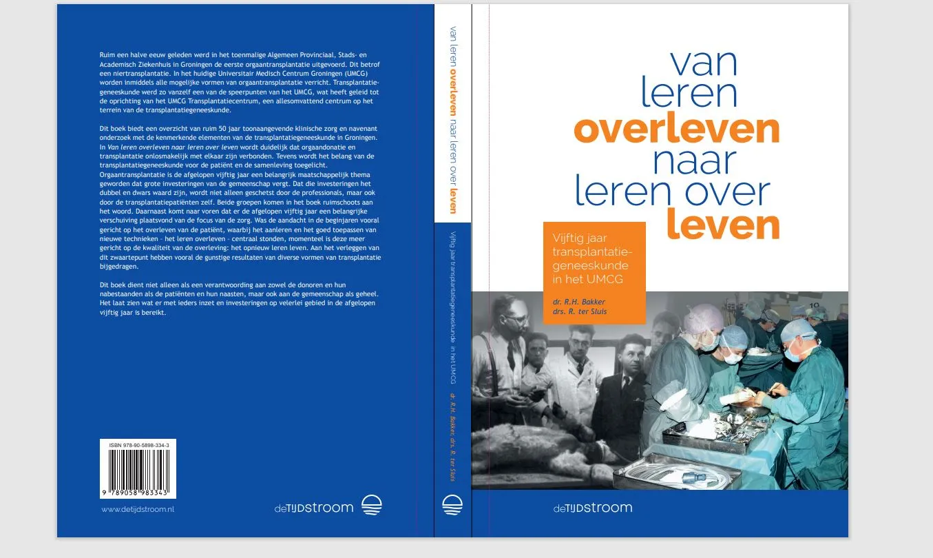 omslag van het boek umcg ver ruim 50 jaar transplantatiegeneeskunde in umcg