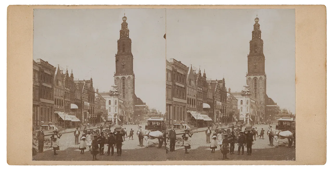 stereofoto grote markt noordzijde 1898 fotograaf onbekend collectie groninger archieven 1