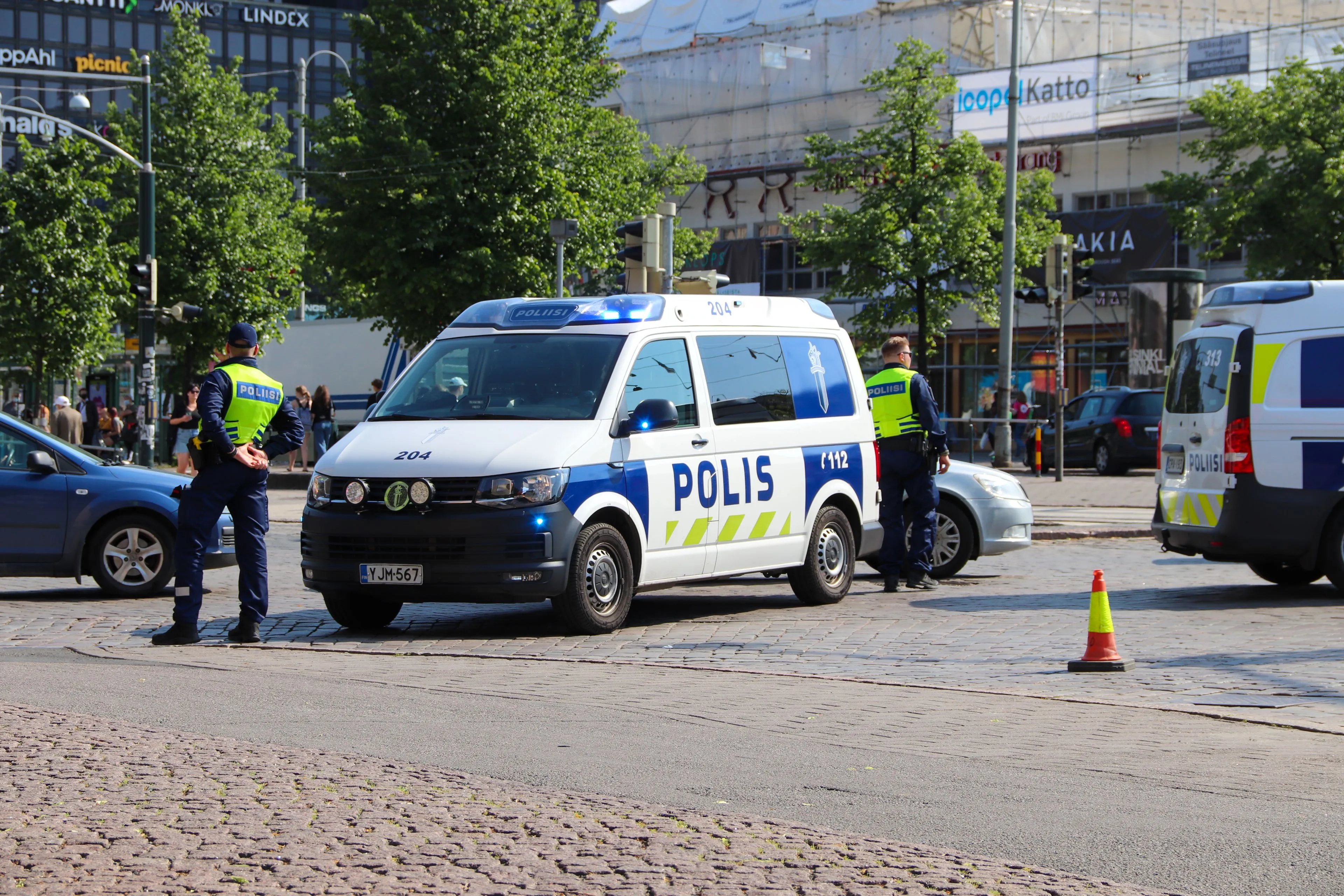 police directing traffic during extinction rebellion protest in helsinki finland 2021 june