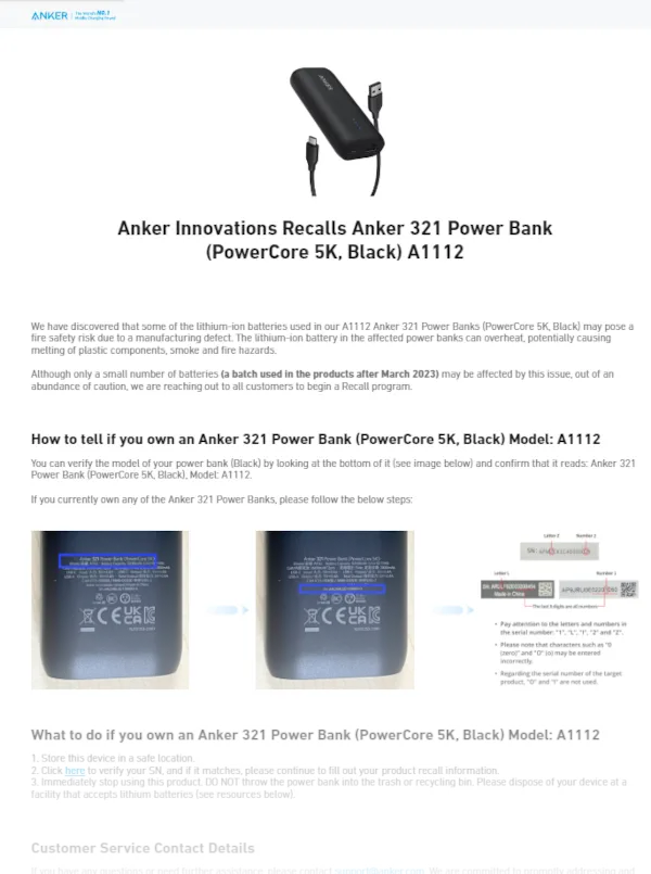recall anker powerbank
