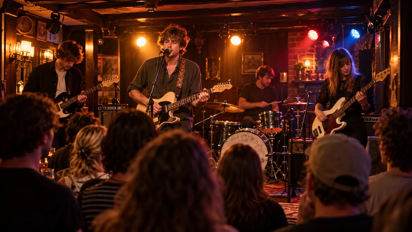 Band treedt op tijdens een liveconcert in een kroeg