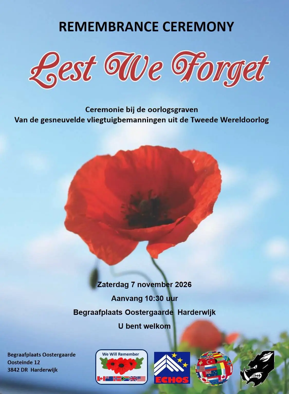 Remembrance Ceremony Oostergaarde 7 november 2026 - We Will Remember