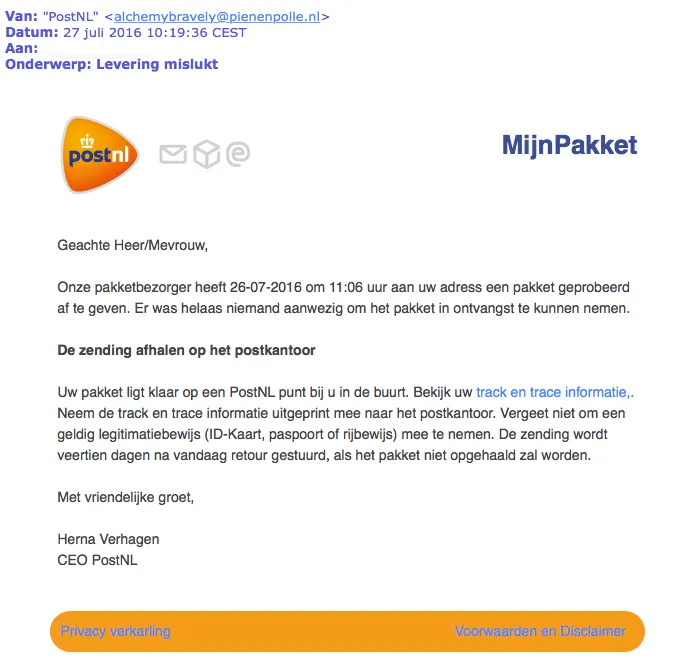 postnl valse mail