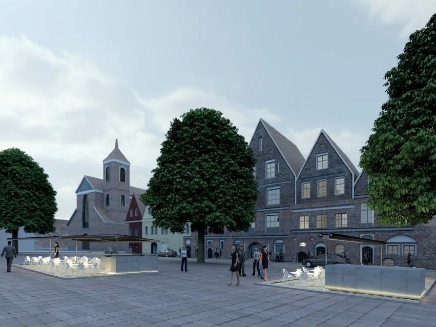 Lauko kavinių vizualizacija Rotušės aikštėje