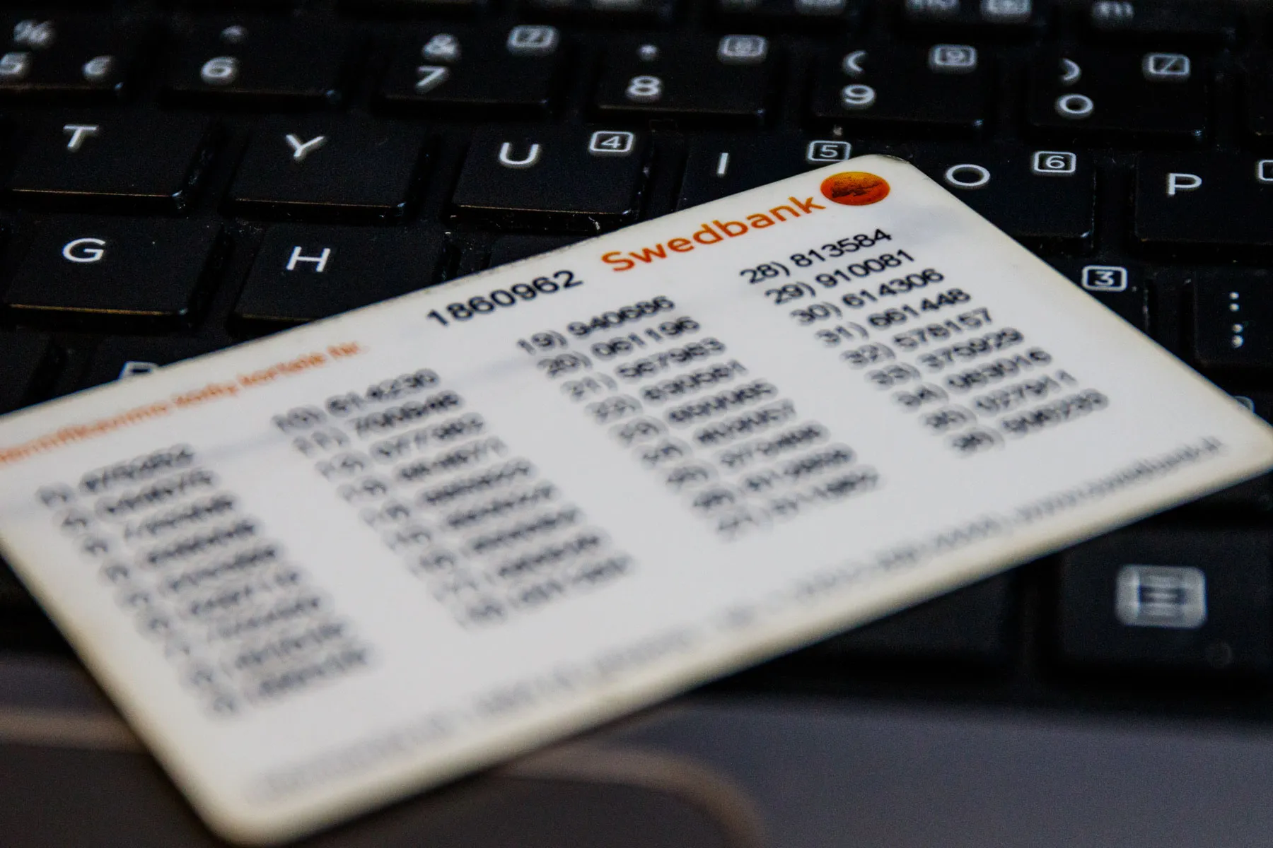 Banko kodų kortelė