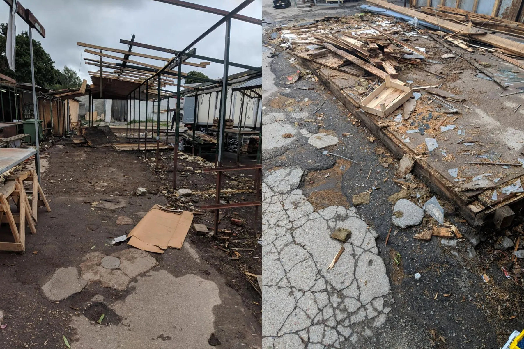 Nugriauti paviljonai „Stoties turguje“