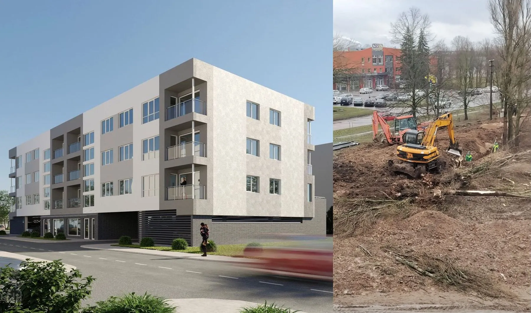 V. Krėvės prospekte kertami medžiai, naujas daugiabutis