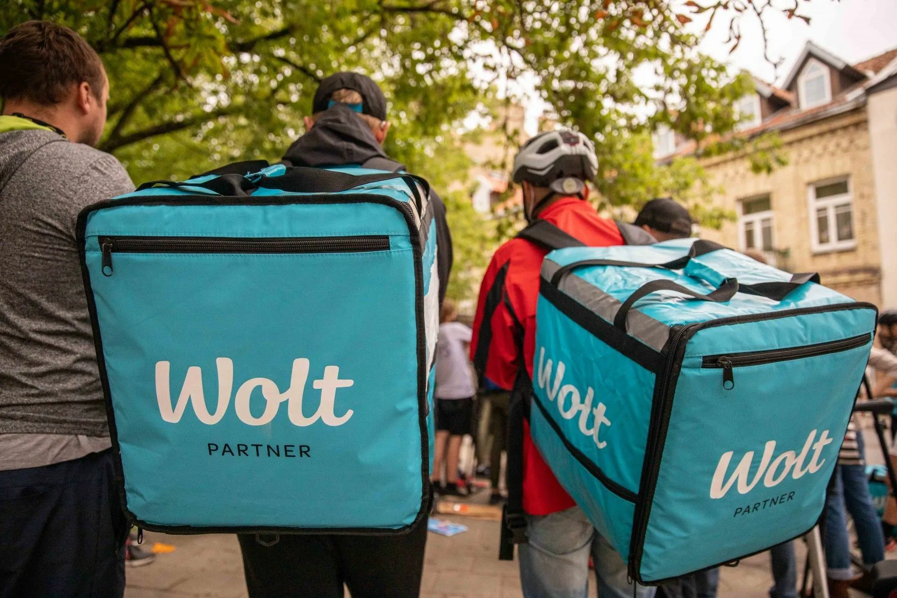 „Wolt“ kurjeriai streiko metu/ DELFI nuotr.