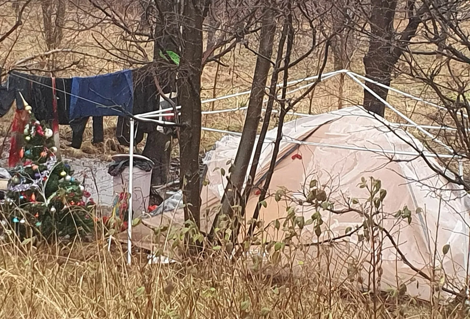 Palapinėje gyvenanti šeima