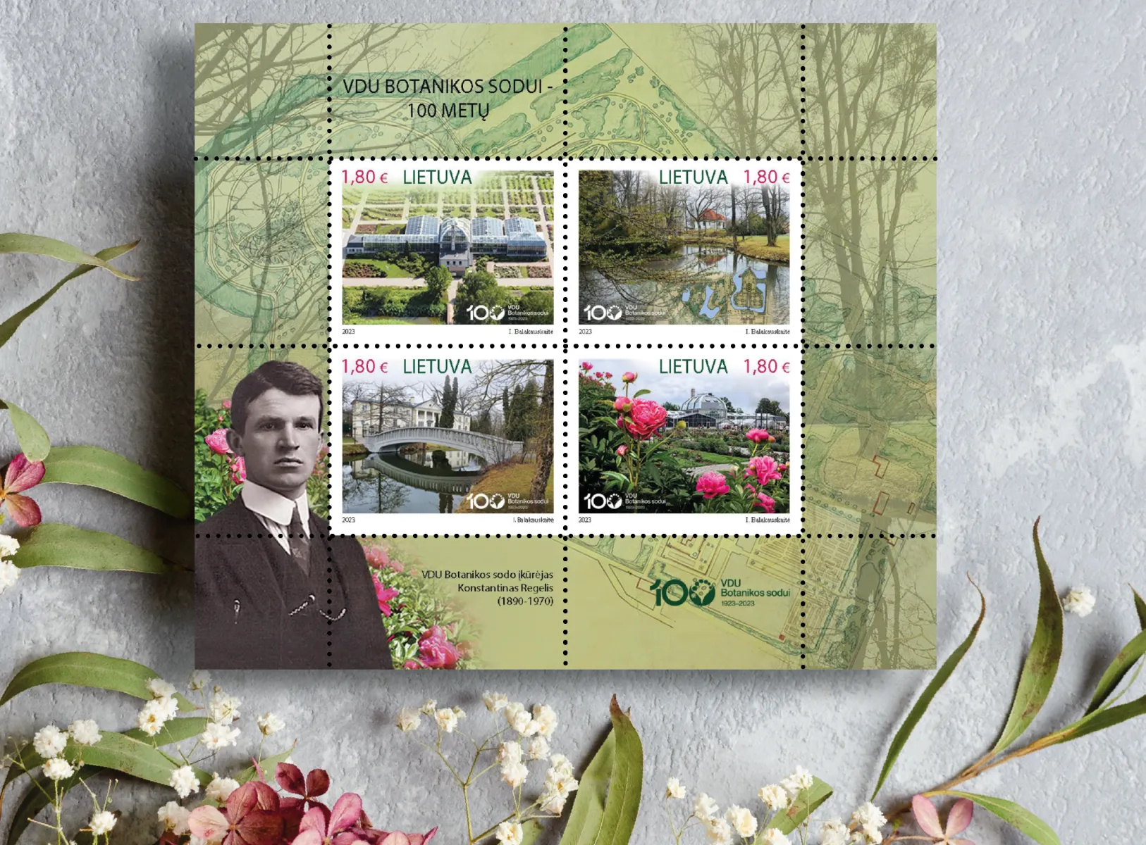 Pašto ženklų blokas VDU botanikos sodui – 100 metų