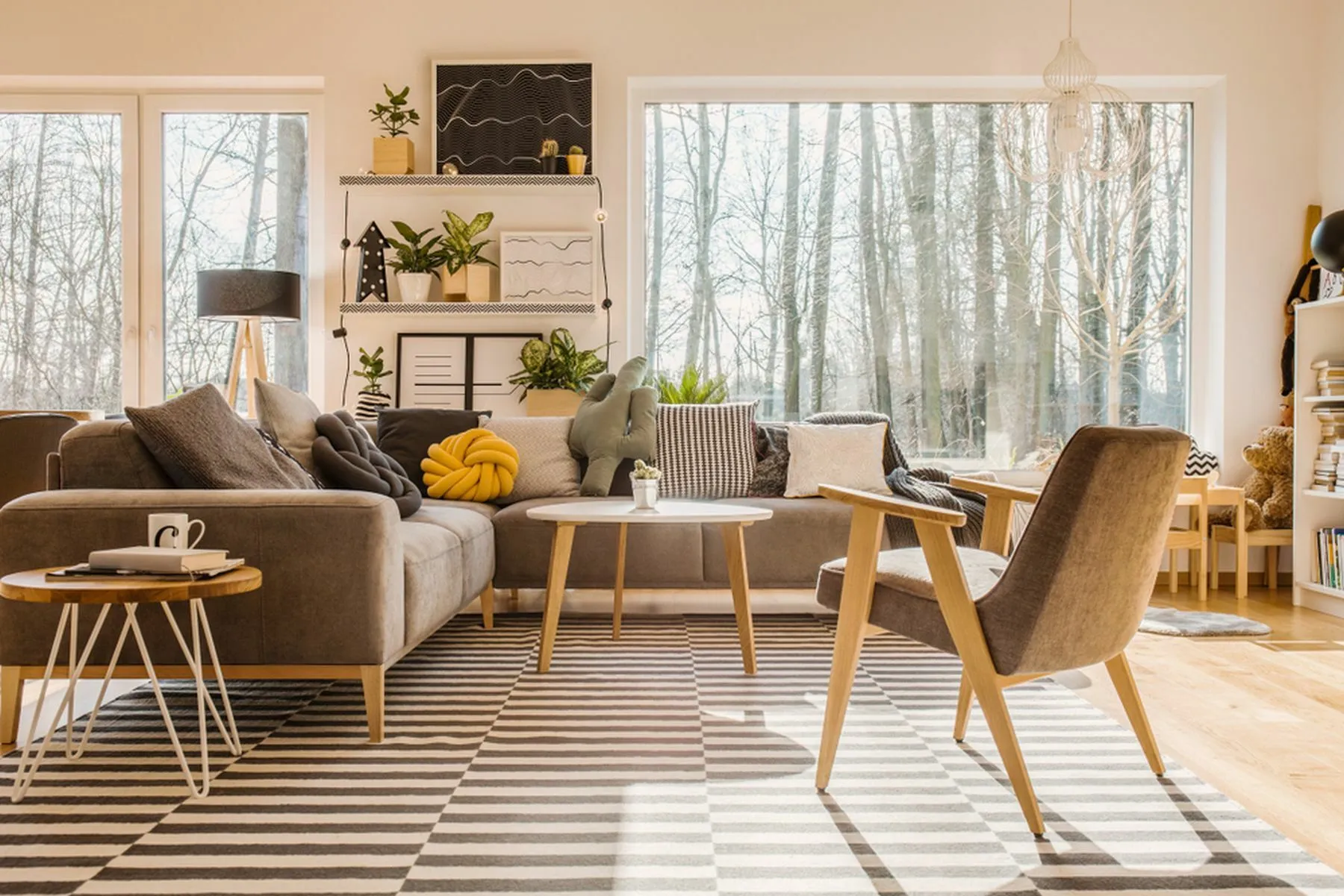Low,Angle,View,Of,A,Scandinavian,,Sunlit,Living,Room,Interior